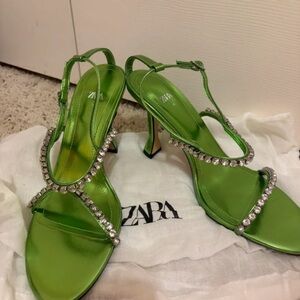 Zara Emerald Green Heels with Sparkling Crystals